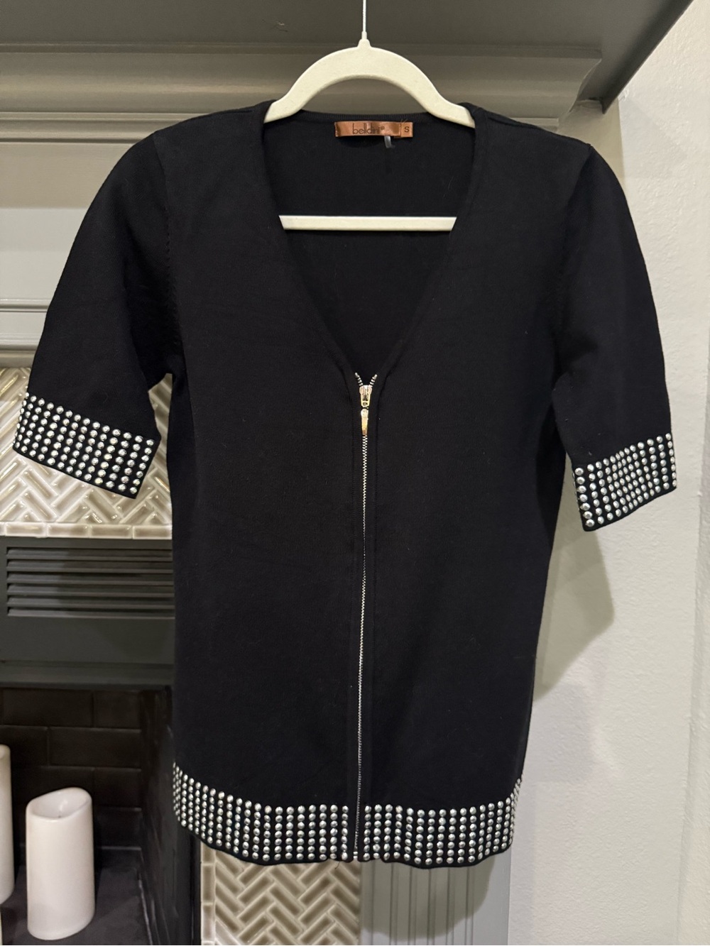 Belldini Black Zip-Front Top with Silver Stud Trim